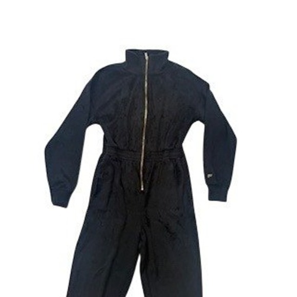 Fabletics Cozy Fleece Lounge Jumpsuit Black Zipper Pocket Athleisure Size L - Picture 3 of 7